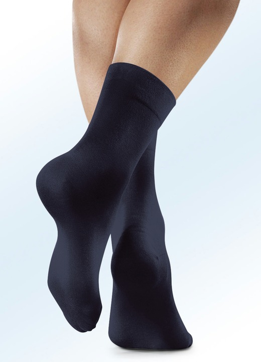 Strümpfe - Rogo 4 Paar Socken mit extra weitem Schaft, in Größe 1 (Schuhgr. 35-38) bis 2 (Schuhgr. 39-42), in Farbe 2X MARINE, 2X WEISS Ansicht 1