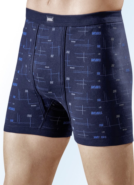 Unterwäsche - Viererpack Unterhosen aus Feinripp mit Eingriff, bunt dessiniert, in Größe 005 bis 014, in Farbe 2X MARINE-BUNT, 2X HELLBLAU-BUNT