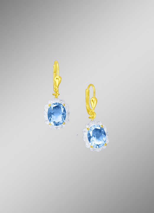 mit Edelsteinen - Ohrringe mit echt Blautopas und Diamanten, in Farbe