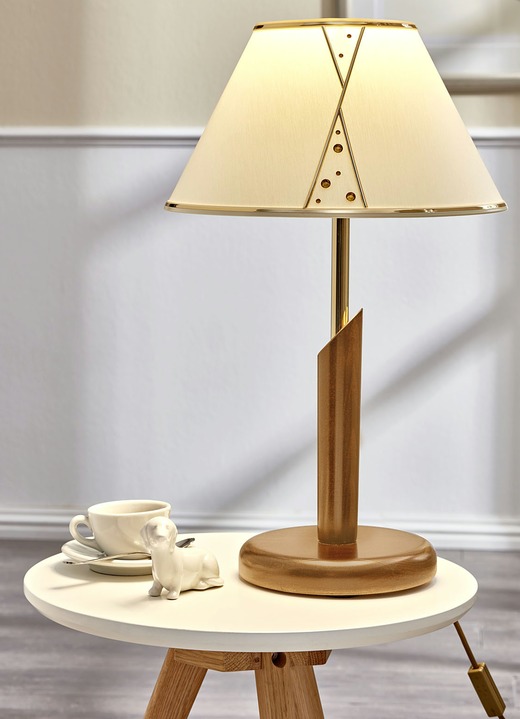 Lampen & Leuchten - Tischlampen aus Buchenholz mit Glitzersteinen am Stoffschirm, in Farbe EICHE Ansicht 1