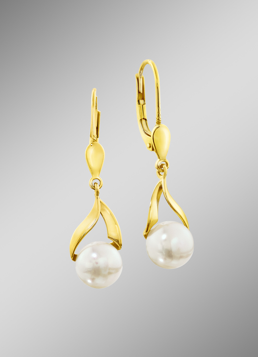 mit Perlen - Ohrringe mit Süsswasser-Zuchtperlen-Bouton, in Farbe  Ansicht 1