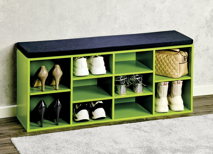 Garderobenmöbel - Schuhbank mit Sitzkissen, in Farbe GRÜN Ansicht 1