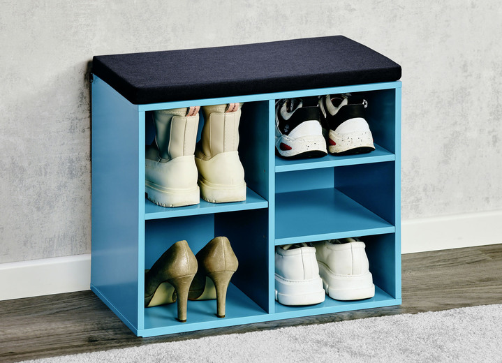 Garderobenmöbel - Schuhbank mit Sitzkissen, in Farbe BLAU Ansicht 1