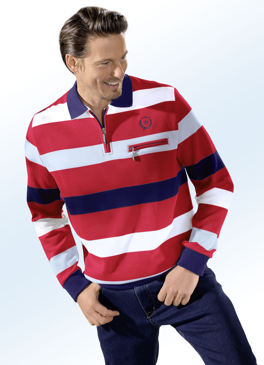 Herrenmode - Poloshirt, in Größe 046 bis 062, in Farbe ROT-WEISS