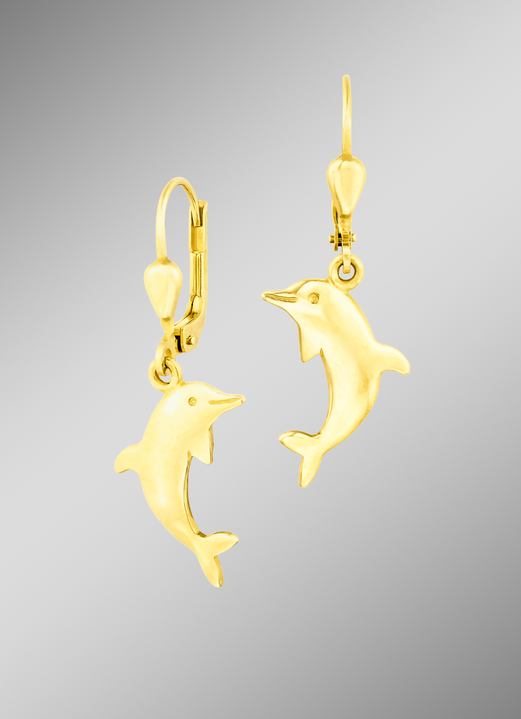 ohne Steine / mit Zirkonia - Süsse Delfin-Ohrringe, in Farbe  Ansicht 1