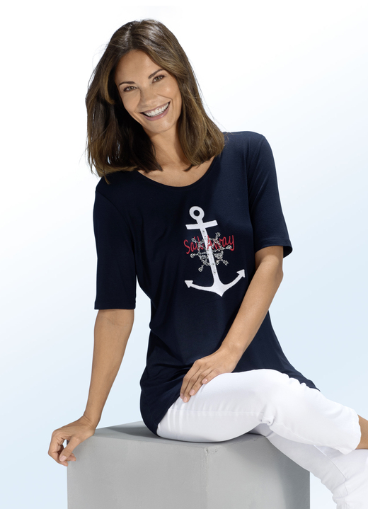 Shirts - Shirt mit maritimer Stickerei-Applikation in 2 Farben, in Größe 038 bis 056, in Farbe MARINE Ansicht 1
