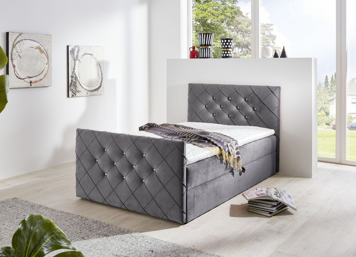 Betten - Boxspringbett mit Strasssteinen und Topper, in Farbe GRAU Ansicht 1