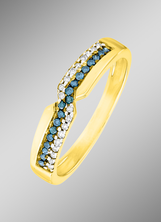 mit Diamanten - Entzückender Damenring mit weissen und blauen Brillanten, in Größe 160 bis 220, in Farbe  Ansicht 1