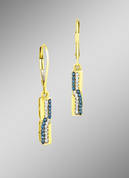 mit Diamanten - Entzückende Ohrringe mit weissen und blauen Brillanten, in Farbe  Ansicht 1
