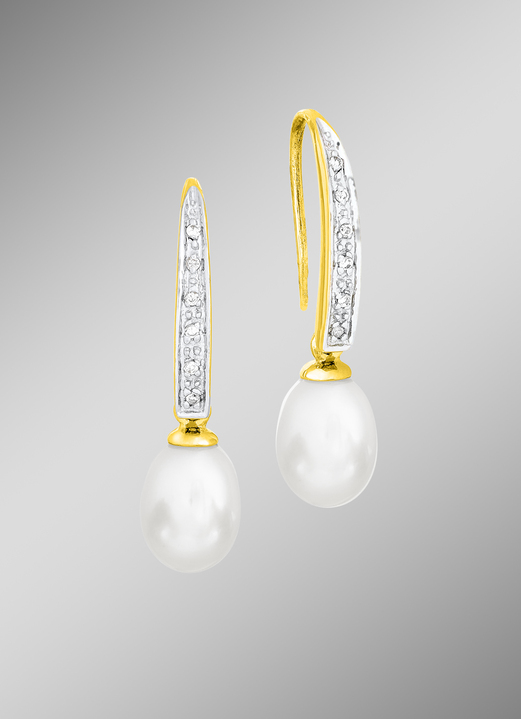 mit Perlen - Ohrhaken mit Diamanten und Süßwasser-Zuchtperle, in Farbe  Ansicht 1