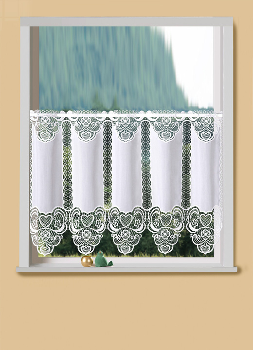 Landhaus & Küche - Kurzvorhang aus Macramé-Spitze, in Größe 786 (H45xB 93 cm) bis 859 (H60xB135 cm), in Farbe WEISS Ansicht 1