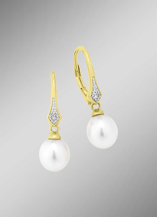 mit Perlen - Ohrringe mit Süsswasser-Zuchtperlen und Diamanten, in Farbe  Ansicht 1
