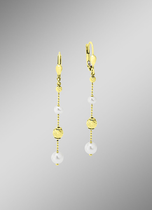 mit Perlen - Ohrringe mit Süsswasser-Zuchtperlen und Goldkugeln, in Farbe  Ansicht 1