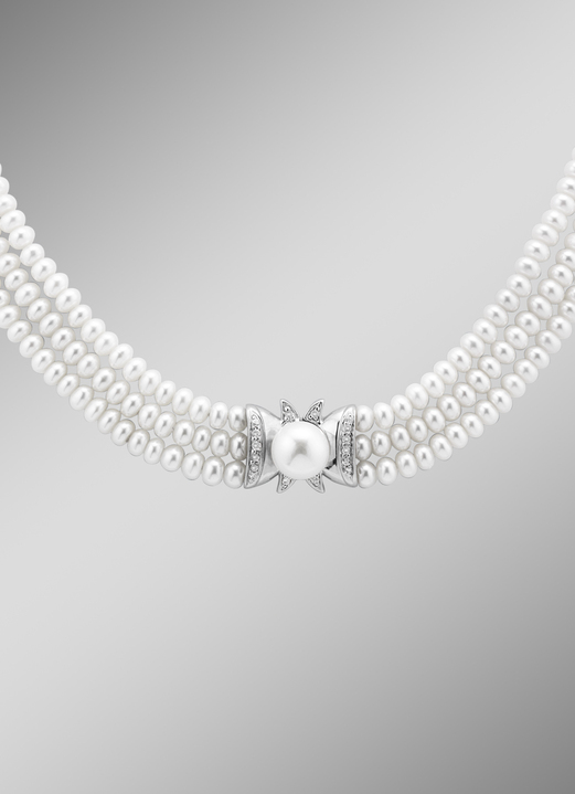 mit Perlen - 3-reihige Halskette mit Süsswasser-Zuchtperlen, in Farbe  Ansicht 1