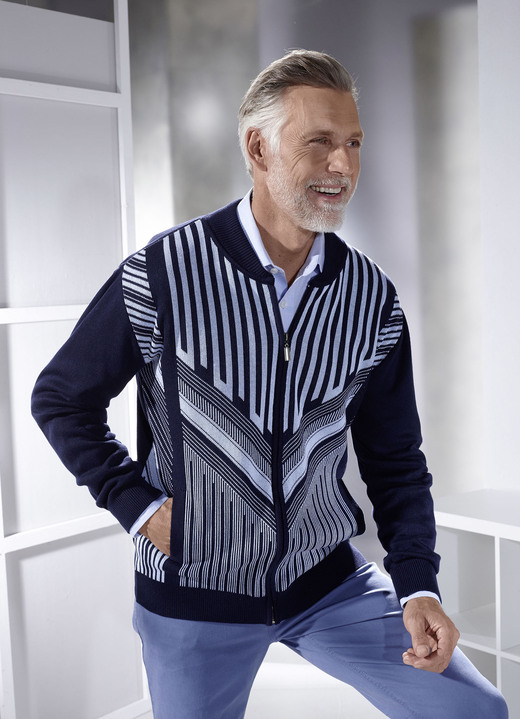 Hemden, Pullover & Shirts - Jacke mit durchgehendem Reissverschluss, in Größe 046 bis 062, in Farbe MARINE Ansicht 1