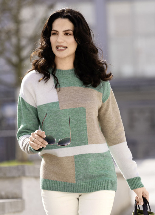 Pullover - Pullover mit weichem Griff, in Größe L(44/46) bis XL(48/50), in Farbe MINT-ECRU-TAUPE Ansicht 1