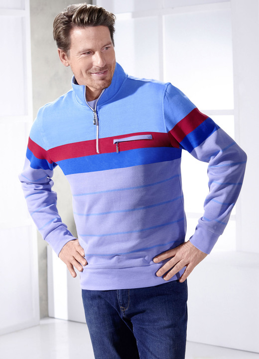 Hemden, Pullover & Shirts - Troyer mit Reissverschluss-Brusttasche, in Größe 046 bis 062, in Farbe BLEU-AQUA-ROT