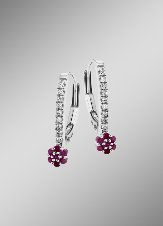 mit Edelsteinen - Edle Ohrringe mit 18 Diamanten und echt Rubin, in Farbe  Ansicht 1