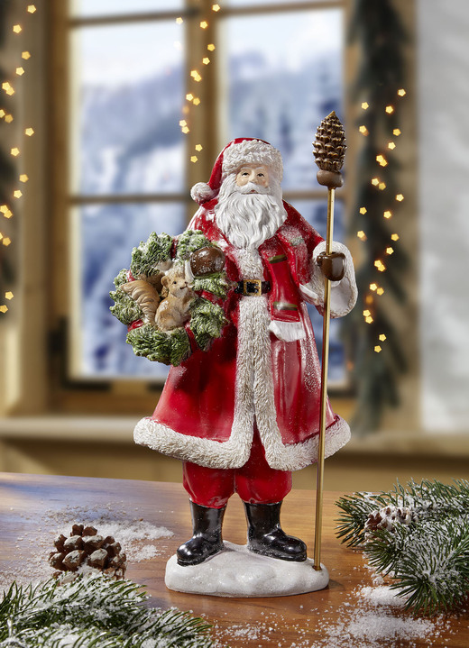 Weihnachtliche Dekorationen - Mit Glitter bestäubter Samichlaus aus Polyresin, in Farbe ROT