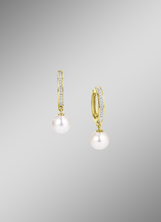 mit Perlen - Ohrringe mit Brillanten und Süsswasser-Zuchtperlen, in Farbe  Ansicht 1