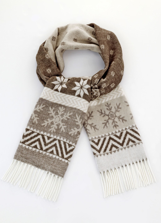 Tücher & Schals - Schal mit Schneeflocken-Dessin, in Farbe BEIGE-BRAUN Ansicht 1