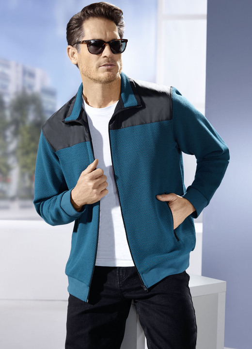 Hemden, Pullover & Shirts - Sweatjacke mit Seitentaschen, in Größe 3XL (64/66) bis XXL (60/62), in Farbe PETROL-SCHWARZ Ansicht 1