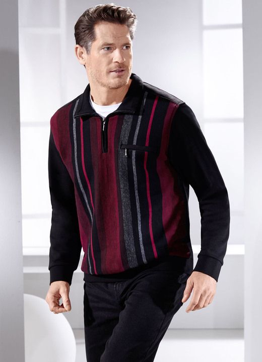 Hemden, Pullover & Shirts - Troyer mit Brusttasche, in Größe 046 bis 064, in Farbe SCHWARZ-BORDEAUX-ANTHRAZIT