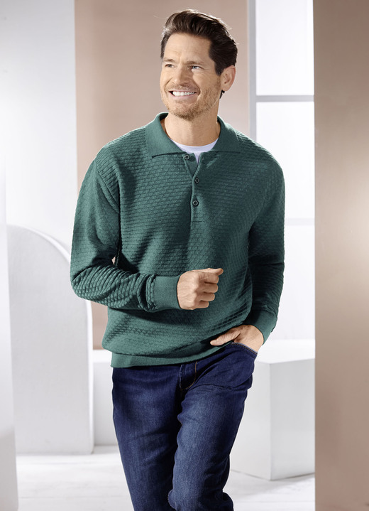 Hemden, Pullover & Shirts - Polopullover mit kurzer Knopfleiste in 3 Farben, in Größe 3XL(64/66) bis XXL(60/62), in Farbe PETROL Ansicht 1