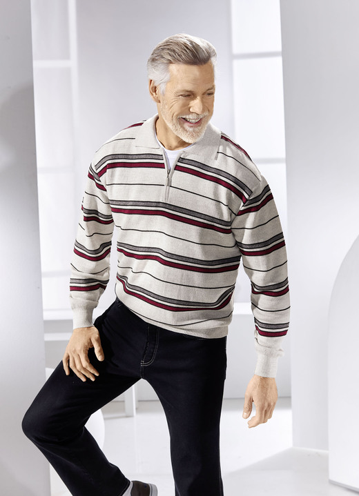Hemden, Pullover & Shirts - Polopullover mit kurzem Reissverschluss in 2 Farben, in Größe 046 bis 062, in Farbe HELLGRAU MELIERT Ansicht 1