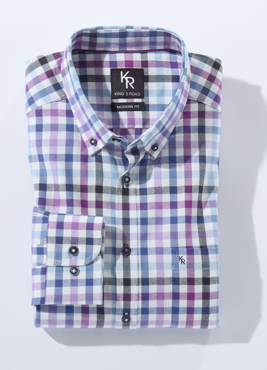 Hemden, Pullover & Shirts - «King's Road»-Hemd mit Button-Down-Kragen in 4 Farben, in Größe 3XL(47/48) bis XXL(45/46), in Farbe FLIEDER-BLAU-ECRU KARIERT Ansicht 1