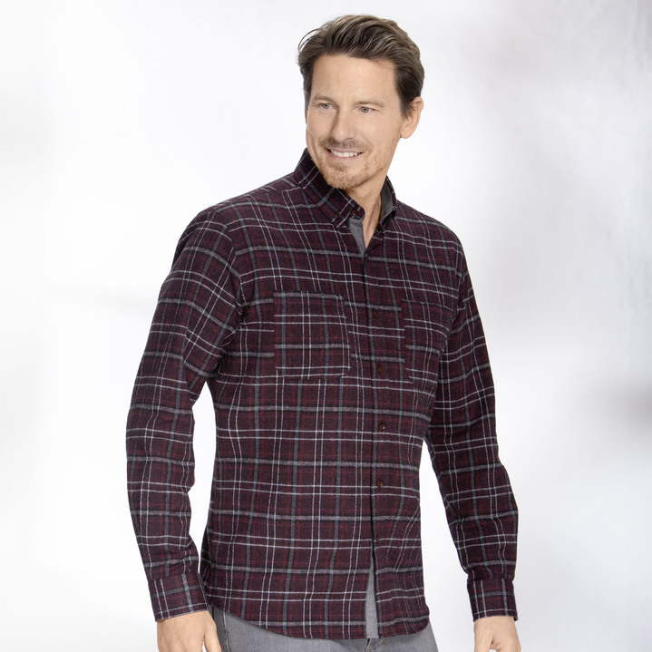 Hemden, Pullover & Shirts - «Milano Italy»-Hemd mit Button-Down-Kragen, in Größe 3XL(47/48) bis XXL(45/46), in Farbe BORDEAUX-GRAU Ansicht 1
