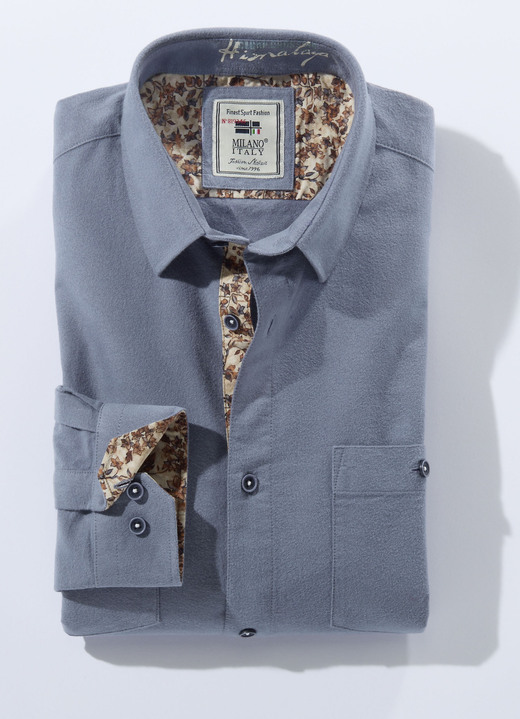 Hemden, Pullover & Shirts - Markantes «Milano Italy»-Hemd in 3 Farben, in Größe 3XL(47/48) bis XXL(45/46), in Farbe STAHLBLAU Ansicht 1