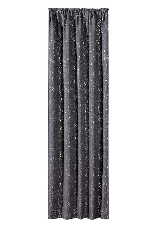 Modern - Dekoschal mit hübschem Rosen-Dessin, in Größe 365 (H145xB135 cm) bis 456 (H245xB135 cm), in Farbe GRAU-SILBER, in Ausführung Mit Universalschienenband Ansicht 1