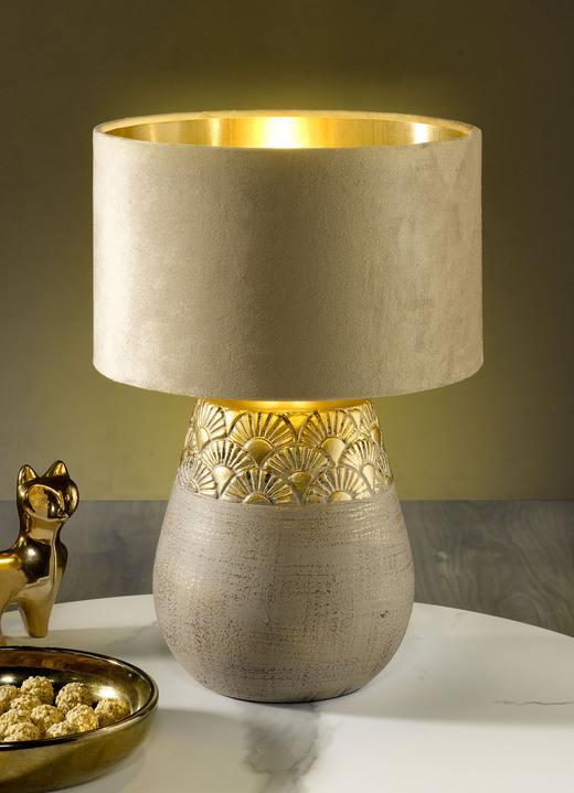 Lampen & Leuchten - Tischlampe mit Lampenfuss aus Keramik, in Farbe BEIGE Ansicht 1
