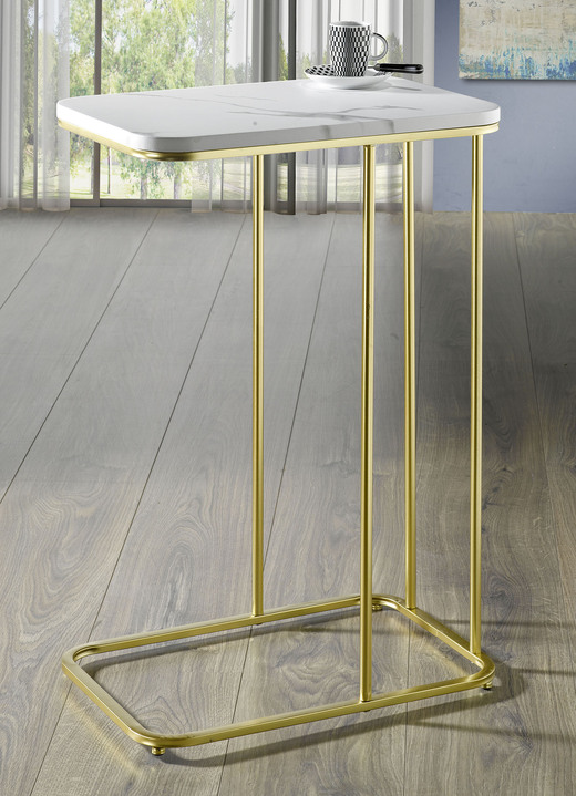 Kleinmöbel - Beistelltisch aus goldfarben lackiertem Stahlrohr, in Farbe GOLD-MARMOROPTIK