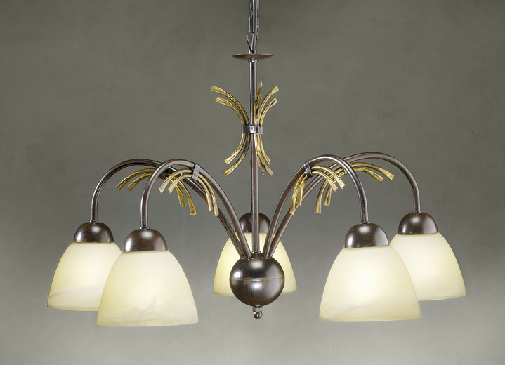 Lampen & Leuchten - Pendellampe, 5-flammig, mit Gestell aus Eisen, in Farbe SCHWARZ-ROST-GOLD