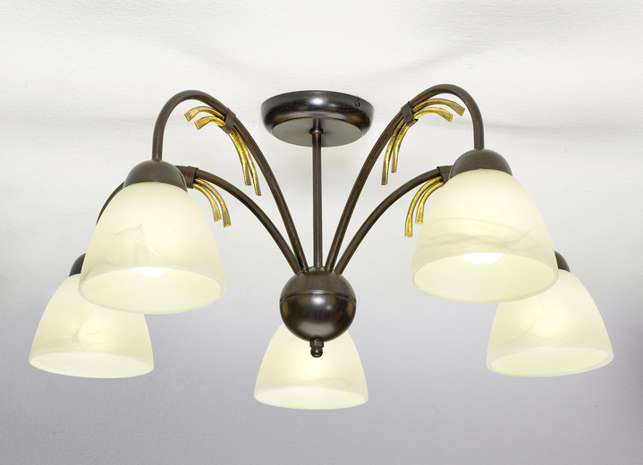 Lampen & Leuchten - Deckenlampe mit Gestell aus Eisen, in Farbe SCHWARZ-ROST-GOLD, in Ausführung 5-flammig Ansicht 1
