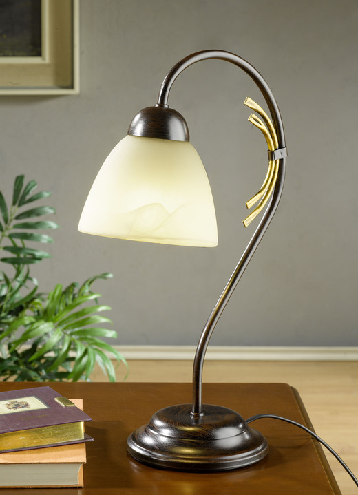 Lampen & Leuchten - Tischlampe, 1-flammig, mit Gestell aus Eisen, in Farbe SCHWARZ-ROST-GOLD