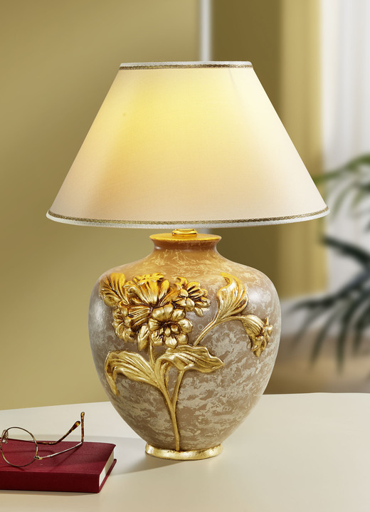Lampen & Leuchten - Handbemalte Tischlampe mit echter Blattgoldauflage, in Farbe HELLBRAUN-GOLD