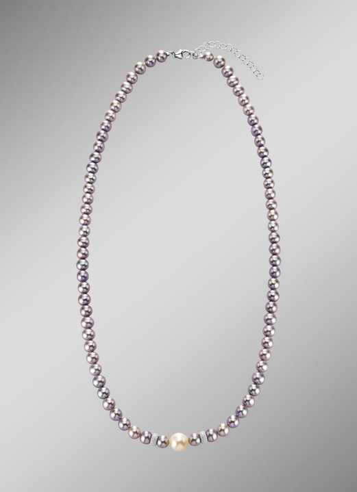 mit Perlen - Halskette mit grauen und weissen Süsswasser-Zuchtperlen, in Farbe  Ansicht 1