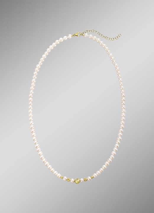 mit Perlen - Halskette mit Süsswasser-Zuchtperlen und Goldkügelchen, in Farbe  Ansicht 1