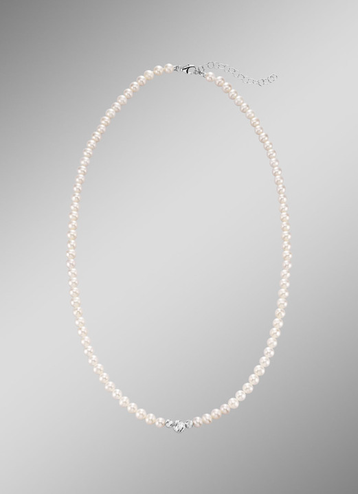 mit Perlen - Halskette mit Süsswasser-Zuchtperlen und diamantierten Kugeln, in Farbe  Ansicht 1