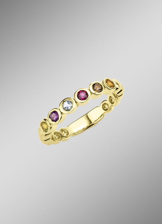 mit Edelsteinen - Farbenfroher Memoire-Ring aus hochwertigem Gold, in Größe 160 bis 220, in Farbe  Ansicht 1