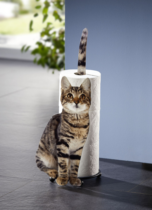Accessoires - Papierrollenhalter Katze aus Metall, in Farbe GRAU-BRAUN-SCHWARZ