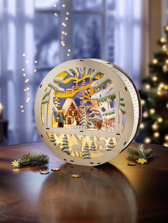 Weihnachtliche Dekorationen - Beleuchtete Dekoration aus Holz, in Farbe NATUR