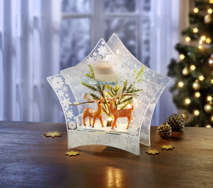 Weihnachtliche Dekorationen - Beleuchteter Glas-Teelichthalter, in Farbe SILBER