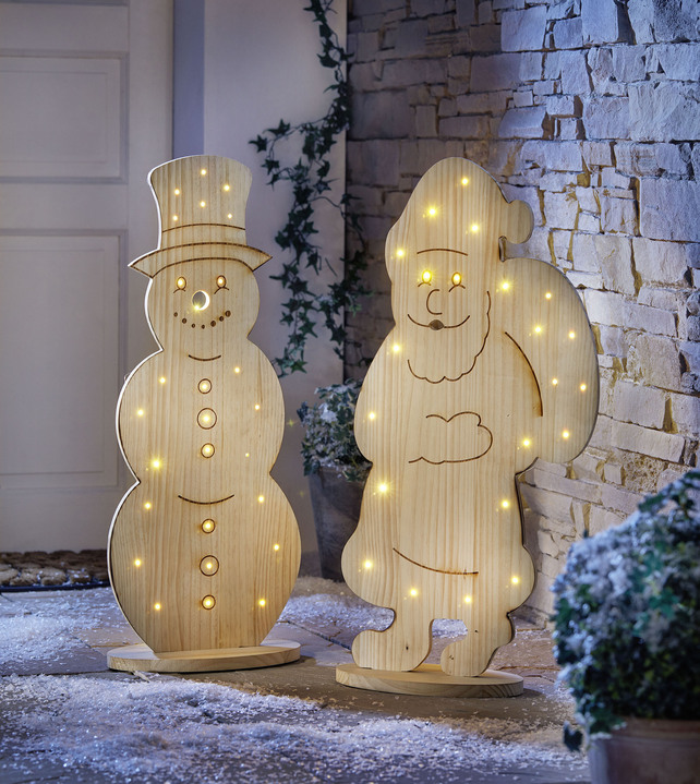 Aussendekorationen - LED-Holz-Figur aus Kiefernholz, in Farbe NATUR, in Ausführung Weihnachtsmann, klein B30xH50xT13 cm