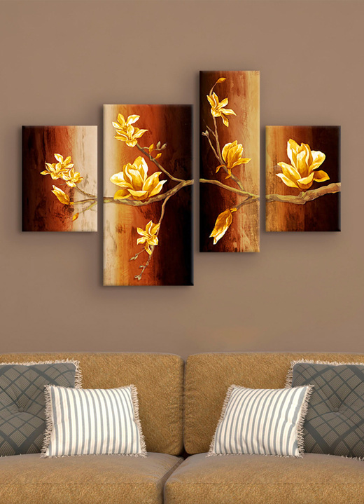 Blumen - Bilder-Set, 4-teilig, Zweig mit Magnolienblüten, in Farbe BRAUN-GOLD Ansicht 1