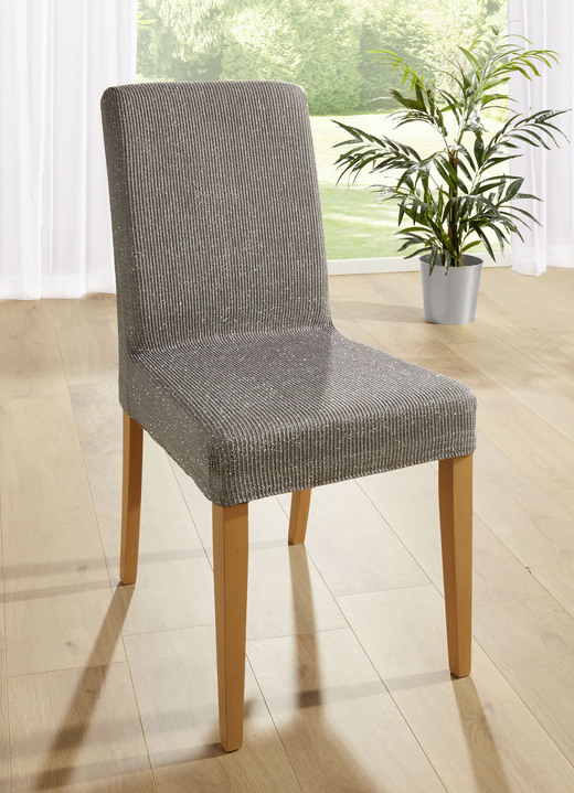 Sessel- & Sofaüberwürfe - Stretch-Stuhlbezug mit Glanzgarn, in Farbe GRAU Ansicht 1